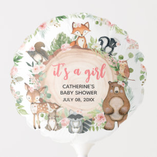 Woodland Animals Floral Wood Slice Baby Shower Balloon