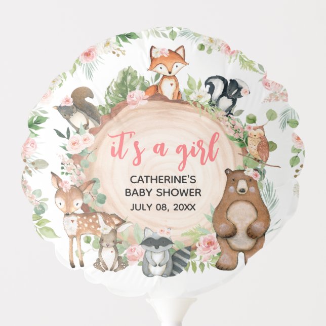 Woodland Animals Floral Wood Slice Baby Shower Balloon (Front)