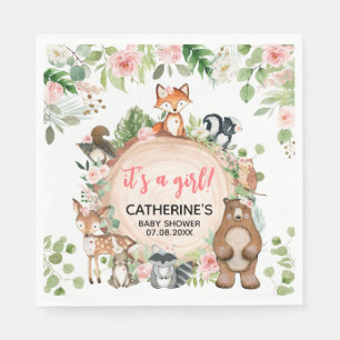 Woodland Animals Floral Wood Slice Baby Shower Napkins