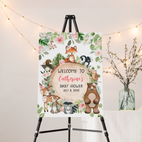Woodland Animals Floral Wood Slice Welcome Sign