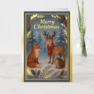 Woodland Animals Foil Christmas Greeting Card