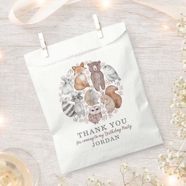Woodland Animals & Foliage Thank You Favor Bag (Clipped)