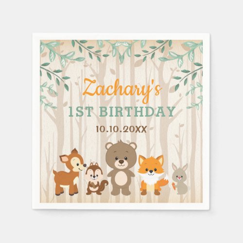 Woodland Animals Forest 1st Birthday Baby Shower Napkins