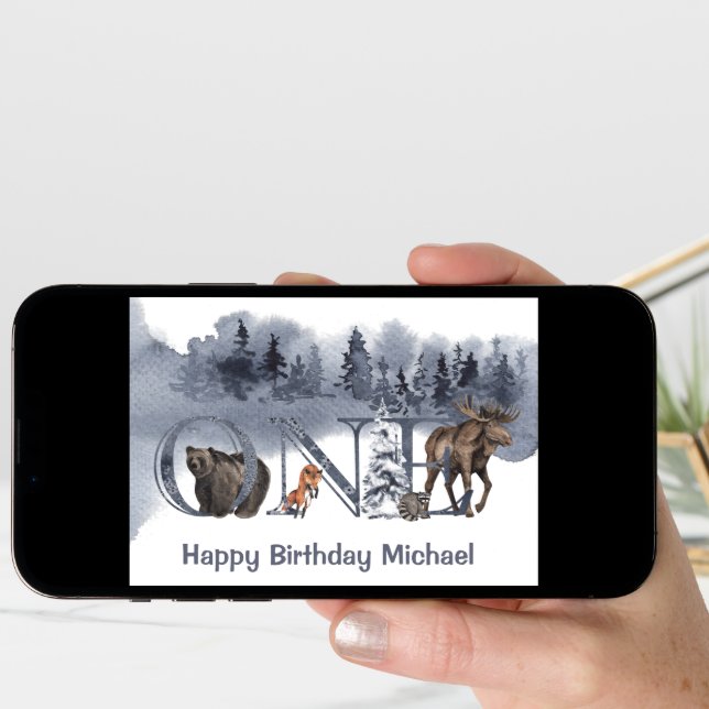 Woodland Animals Forest 1st First Birthday One Card (Front Digital)