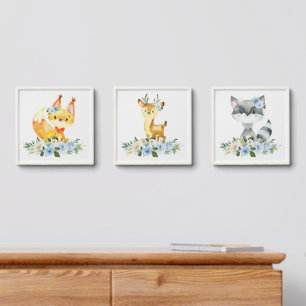 Woodland Animals, Forest Animals, Blue Flowers Peel And Stick Photo Tile