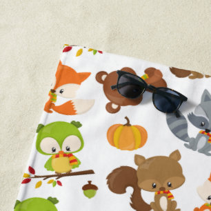 Woodland Animals, Forest Animals, Fall Animals Beach Towel