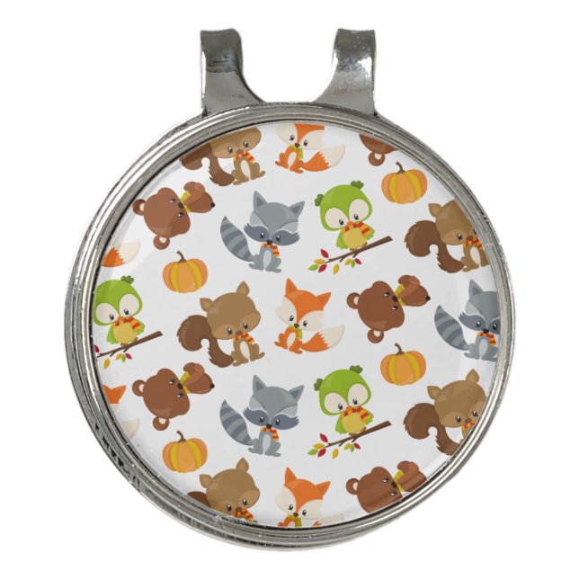 Woodland Animals, Forest Animals, Fall Animals Golf Hat Clip (Front)