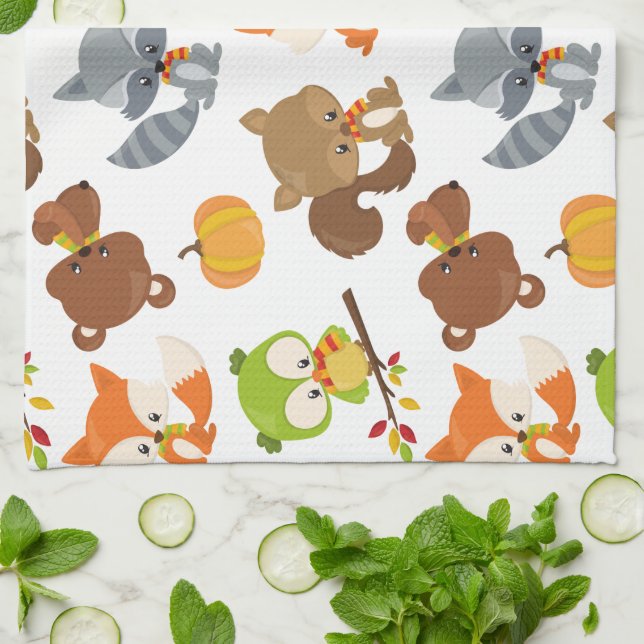 Woodland Animals, Forest Animals, Fall Animals Kitchen Towel (Folded)