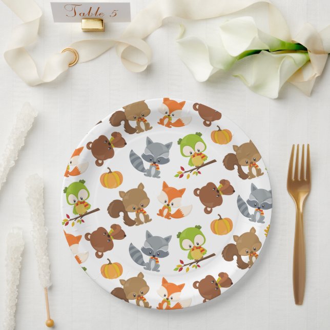 Woodland Animals, Forest Animals, Fall Animals Paper Plates (Wedding)
