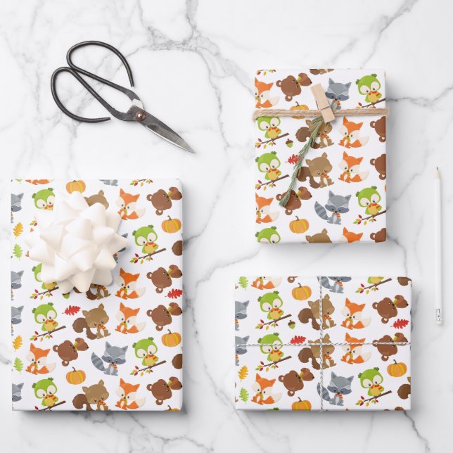 Woodland Animals, Forest Animals, Fall Animals Wrapping Paper Sheets (Front)
