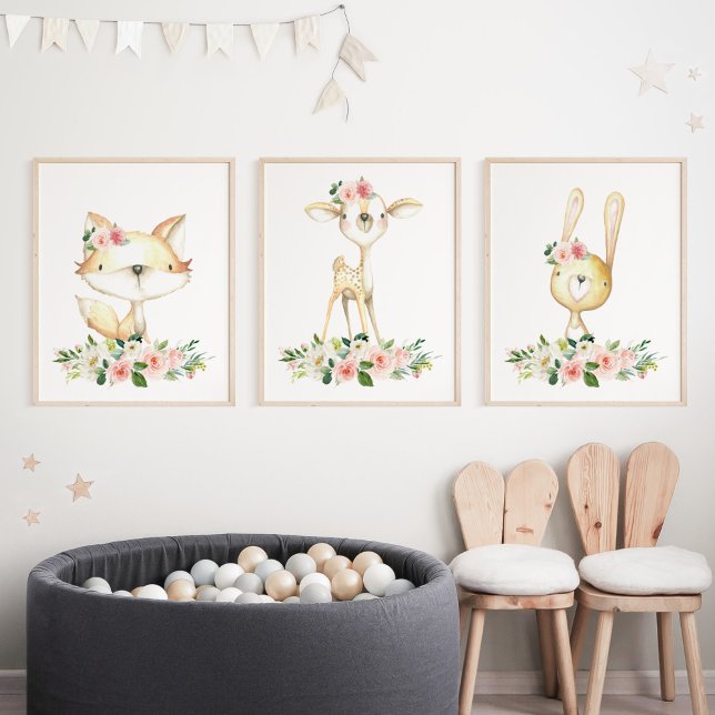 Woodland Animals, Forest Animals, Pink Flowers Wall Art Sets (Creator Uploaded)