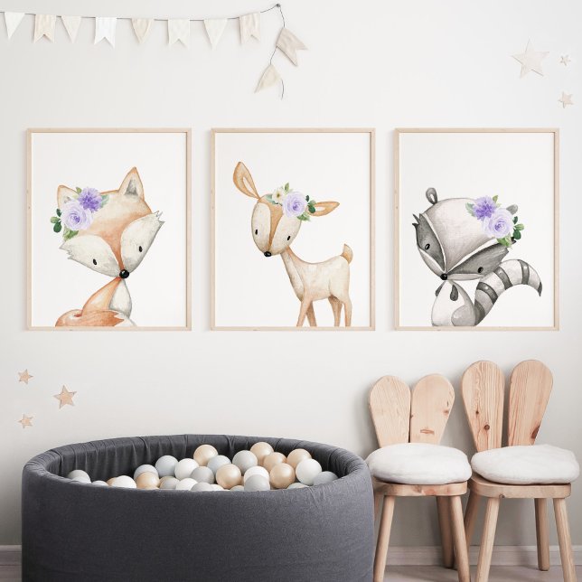 Woodland Animals, Forest Animals, Purple Flowers Wall Art Sets (Creator Uploaded)