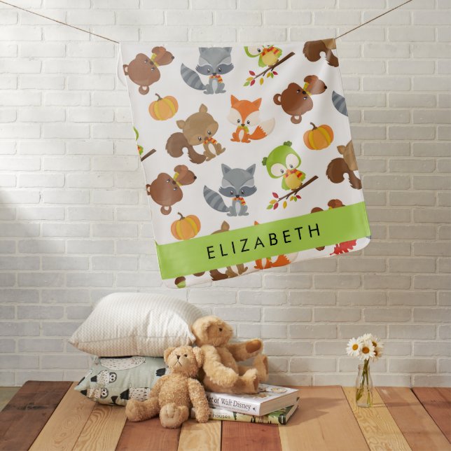 Woodland Animals, Forest Animals, Your Name Baby Blanket (In Situ)