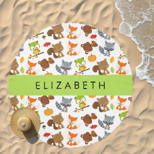 Woodland Animals, Forest Animals, Your Name Beach Towel