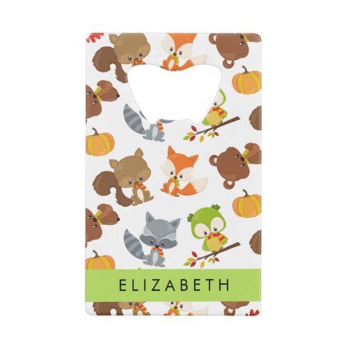 Woodland Animals Forest Animals Your Name Credit Card Bottle Opener