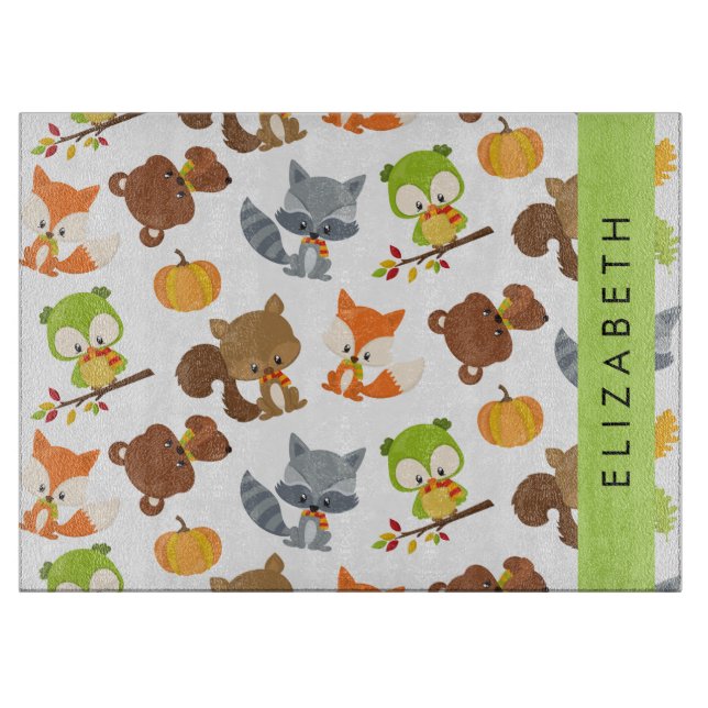 Woodland Animals, Forest Animals, Your Name Cutting Board (Front)