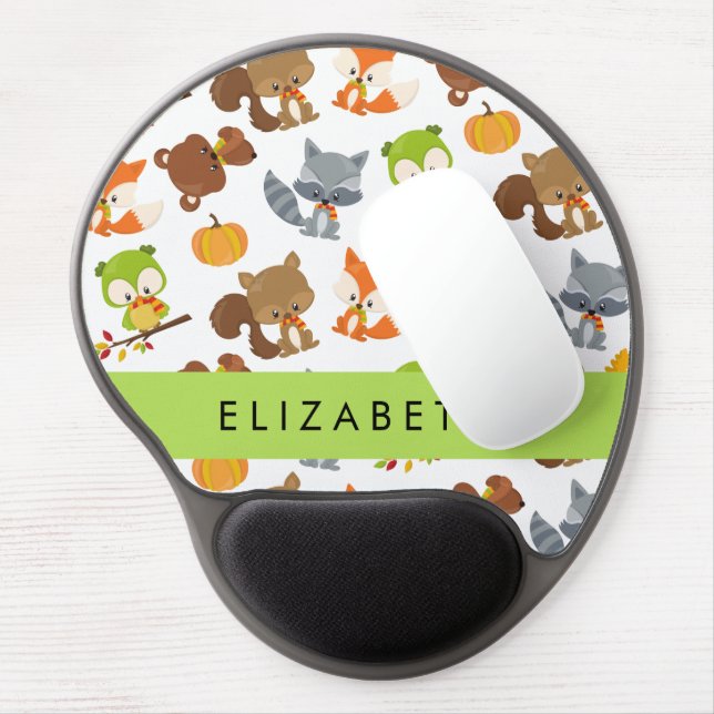 Woodland Animals, Forest Animals, Your Name Gel Mouse Pad (Left Side)