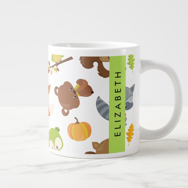 Woodland Animals, Forest Animals, Your Name Giant Coffee Mug (Right)