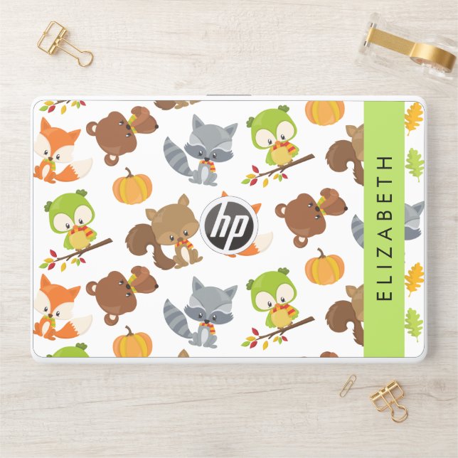 Woodland Animals, Forest Animals, Your Name HP Laptop Skin (Desk)