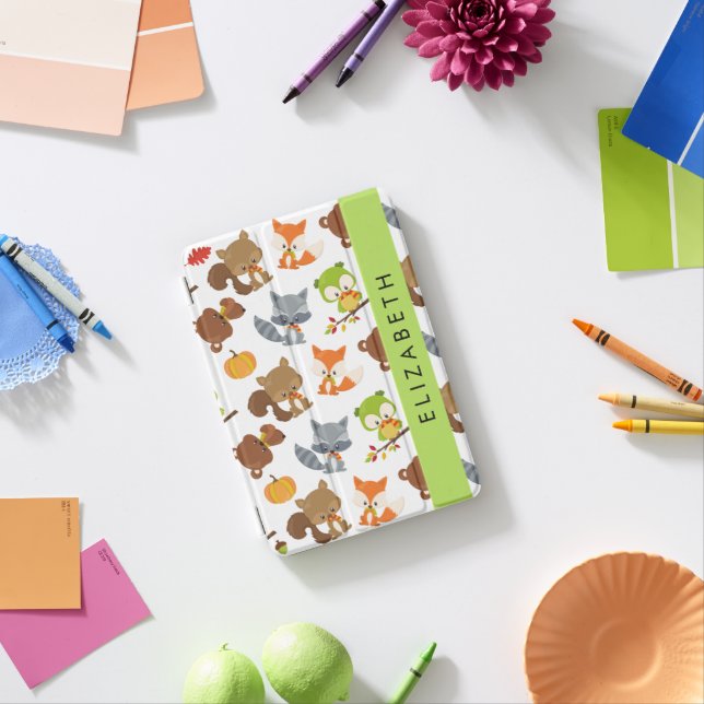 Woodland Animals, Forest Animals, Your Name iPad Mini Cover (In Situ)