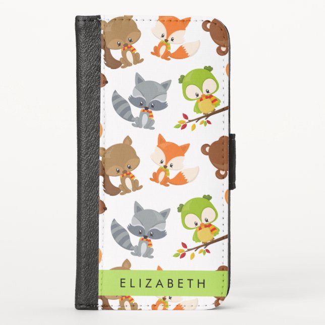 Woodland Animals, Forest Animals, Your Name iPhone Wallet Case (Front)