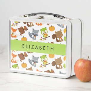 Woodland Animals, Forest Animals, Your Name Metal Lunch Box