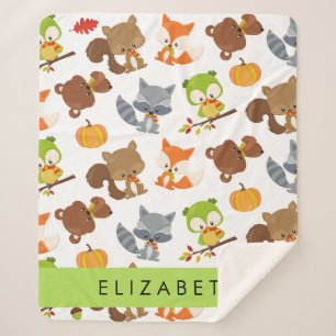 Woodland Animals, Forest Animals, Your Name Sherpa Blanket