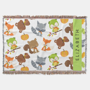 Woodland Animals, Forest Animals, Your Name Throw Blanket