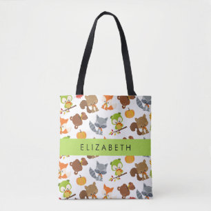 Woodland Animals, Forest Animals, Your Name Tote Bag