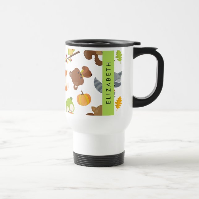 Woodland Animals, Forest Animals, Your Name Travel Mug (Right)