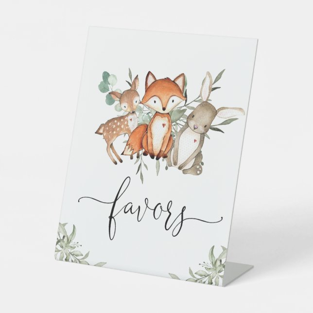 Woodland Animals Forest Baby Shower Favors Pedestal Sign (Front)
