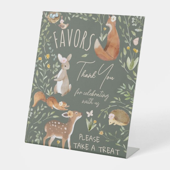 Woodland Animals Forest Baby Shower Favors Sign (Front)