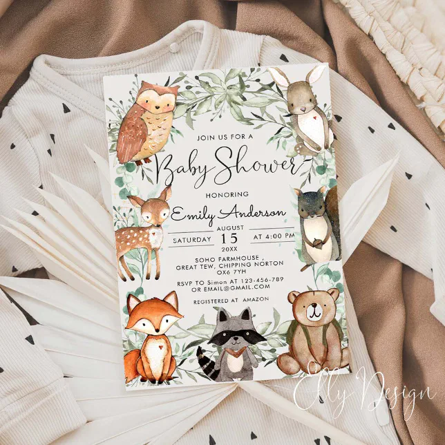 Woodland Animals Forest Baby Shower Invitation | Zazzle