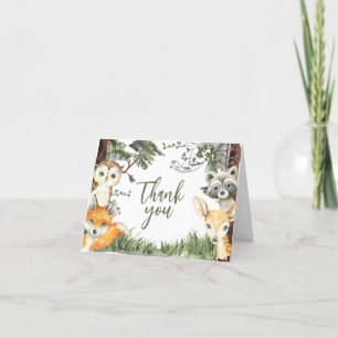 Woodland Animals Forest Baby Shower Letterpress Thank You Card