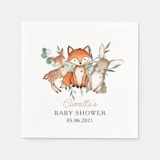 Woodland Animals Forest Baby Shower  Napkins (Front)