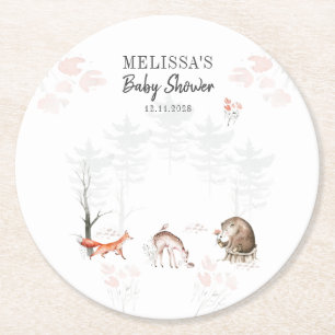 Woodland Animals Forest Baby Shower Round Paper Coaster