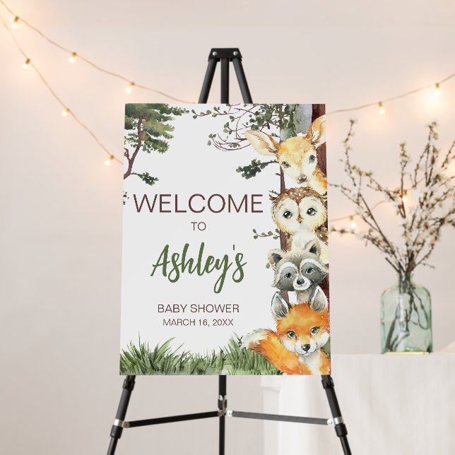 Woodland Animals Forest Baby Shower Welcome Sign (In Situ (Stand))