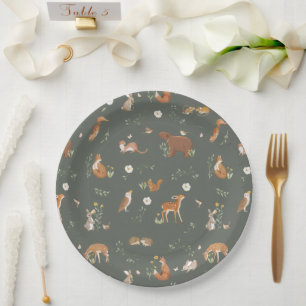 Woodland Animals Forest Bear Rabbit Baby Shower Paper Plates