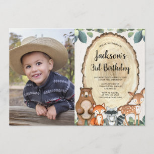 Woodland animals forest boy birthday photo invitation