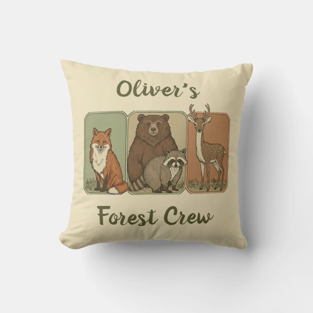 Woodland Animals - Forest Crew  Throw Pillow (Front)