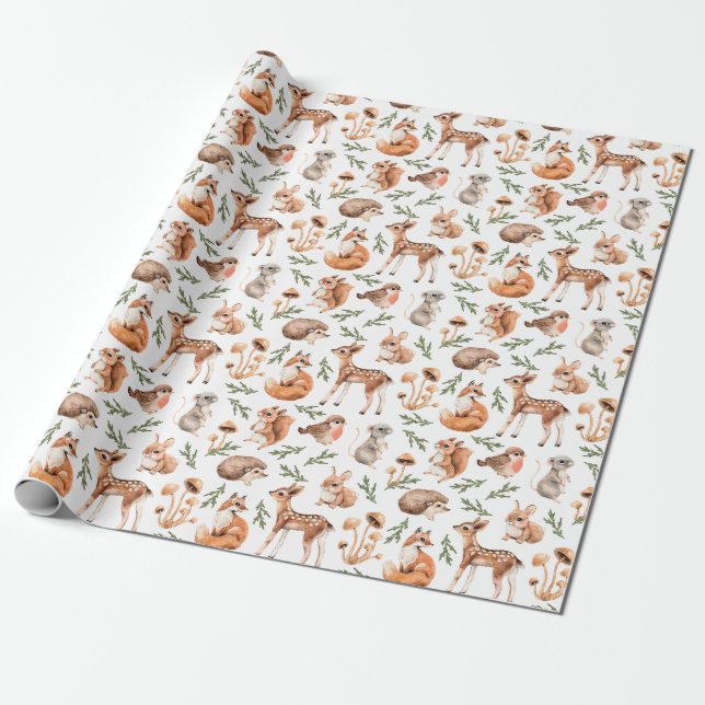 Woodland Animals Forest Deer Fox Hedgehog Birthday Wrapping Paper (Unrolled)