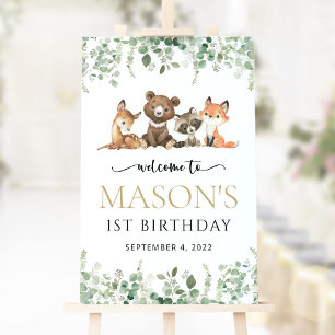 Woodland Animals, Forest, First Birthday Welcome Poster