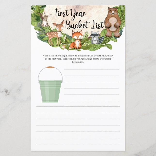 Woodland animals forest First Year Bucket List  (Front)