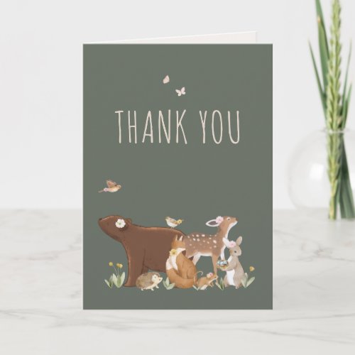 Woodland Animals Forest Friend Baby Shower Letterpress Thank You Card