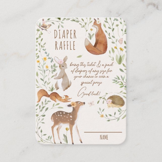 Woodland Animals Forest Friends Baby Diaper Raffle Enclosure Card (Front)