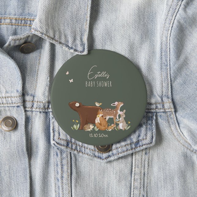 Woodland Animals Forest Friends Baby Shower Button (In Situ)