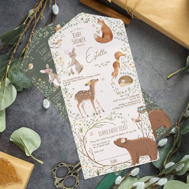 Woodland Animals Forest Friends Baby Shower Diaper All In One Invitation (Creator Uploaded)