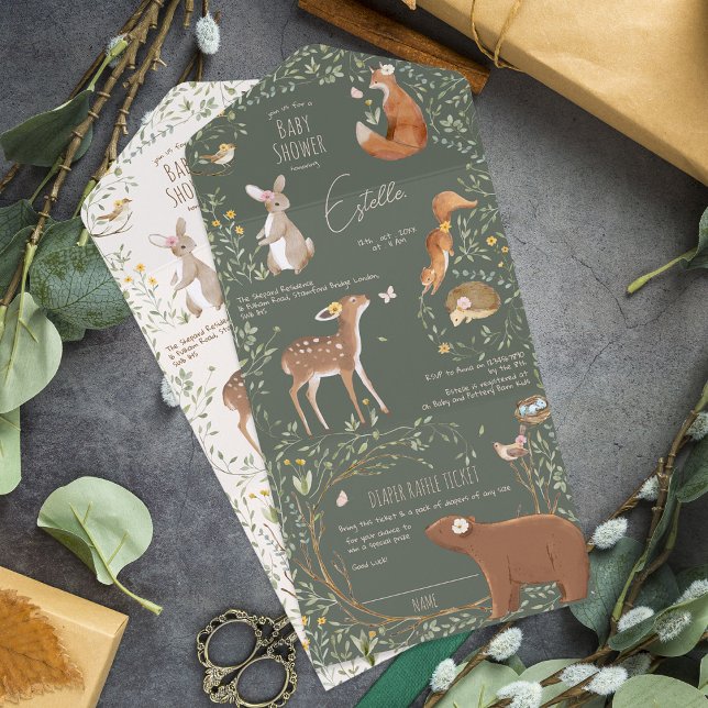 Woodland Animals Forest Friends Baby Shower Diaper All In One Invitation (Creator Uploaded)
