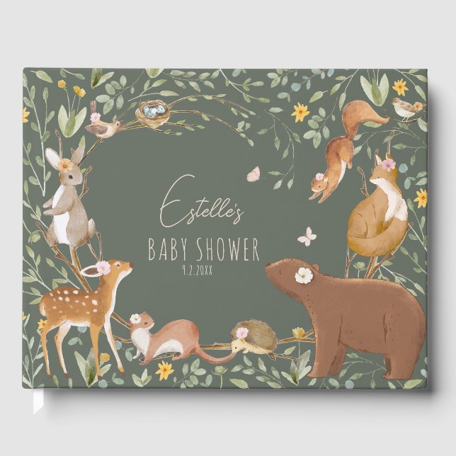 Woodland Animals Forest Friends Baby Shower Guest Book (Front)