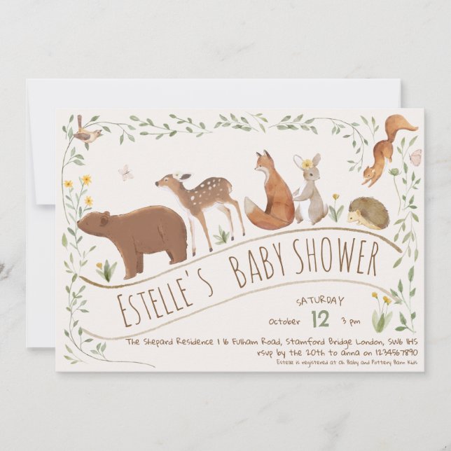 Woodland Animals Forest Friends Baby Shower Invitation (Front)